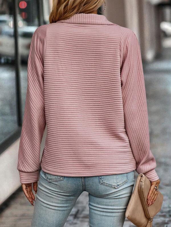 Jersey de punto para mujer con cuello en V y media cremallera