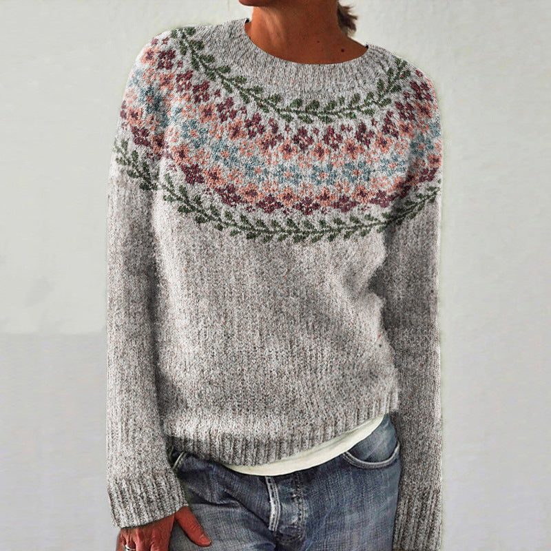 Jersey de punto para mujer con cuello redondo y estampado Fair Isle