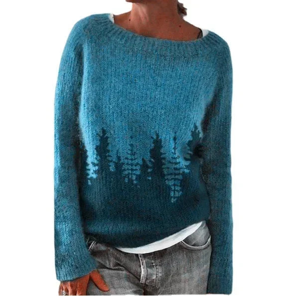 Jersey de punto para mujer con cuello redondo y estampado Fair Isle