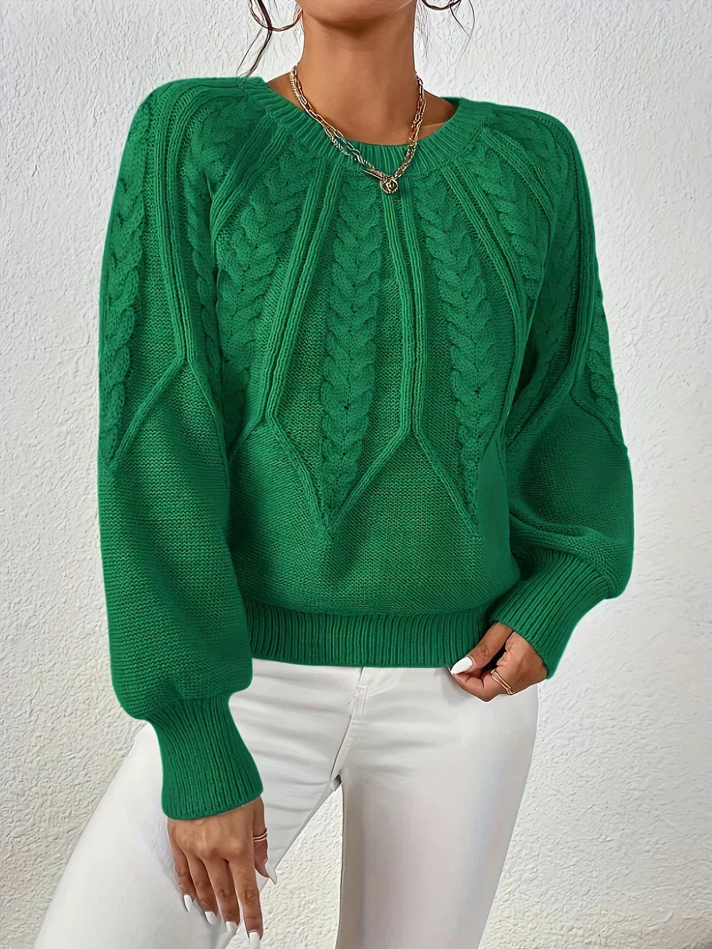 Jersey de punto para mujer con trenzas y mangas raglán