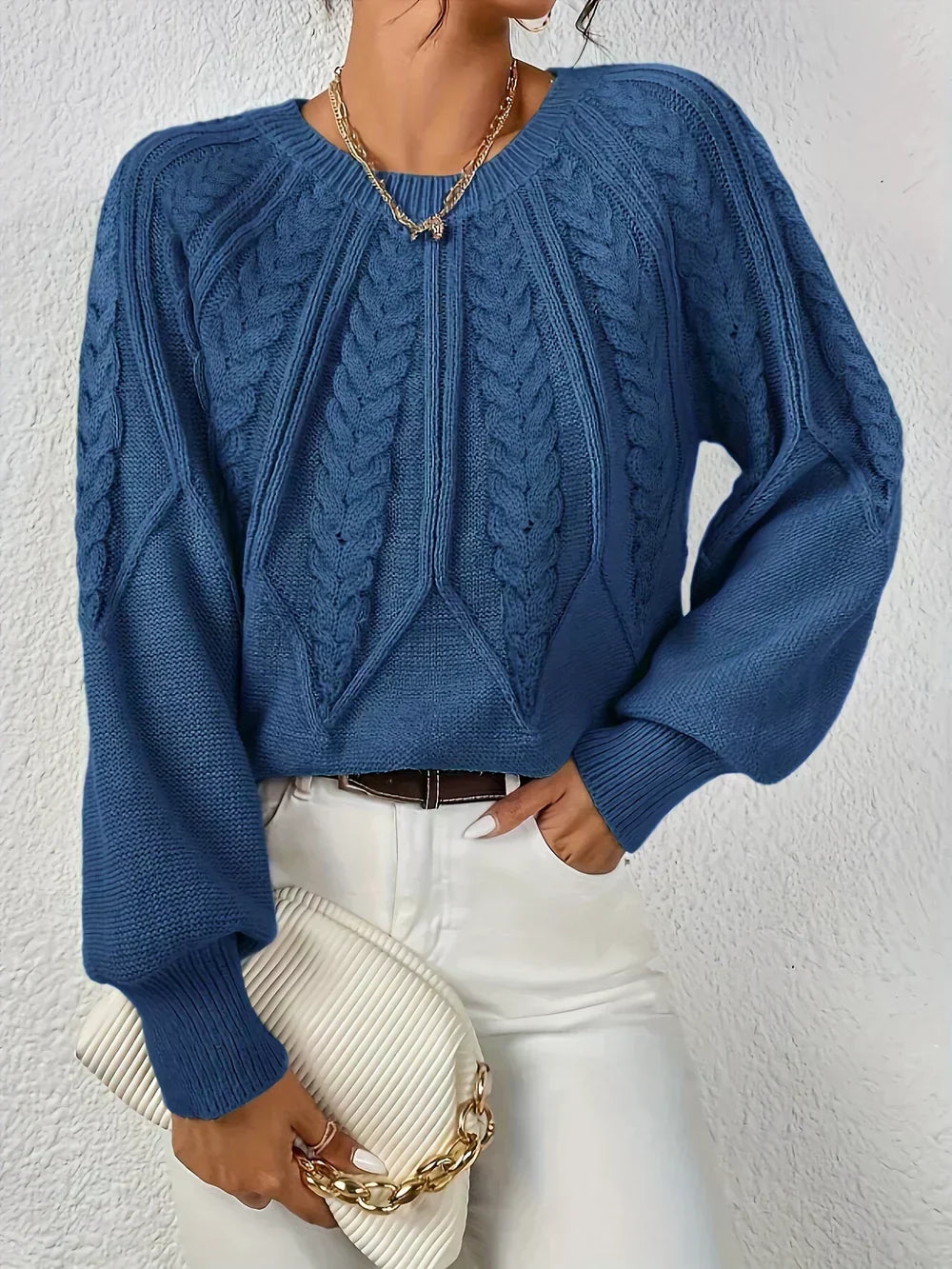 Jersey de punto para mujer con trenzas y mangas raglán