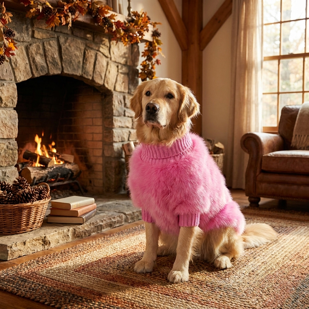 Jersey de punto suave y esponjoso con cuello alto para perro