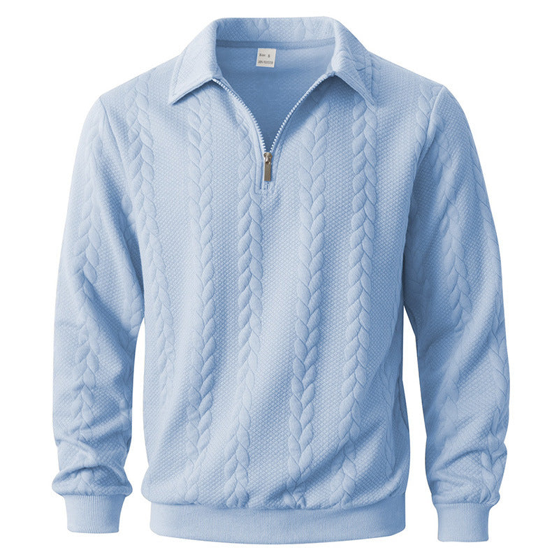 Jersey polo de punto para hombre con media cremallera y punto de trenzas