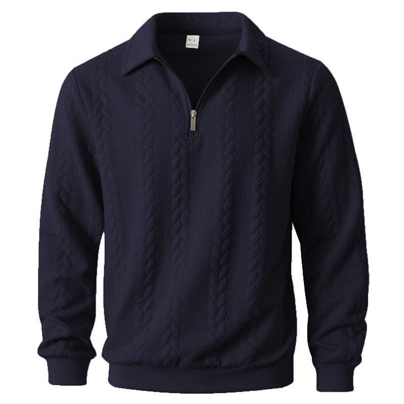 Jersey polo de punto para hombre con media cremallera y punto de trenzas