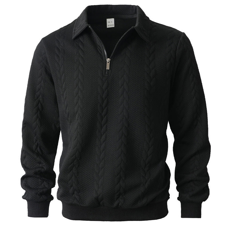Jersey polo de punto para hombre con media cremallera y punto de trenzas
