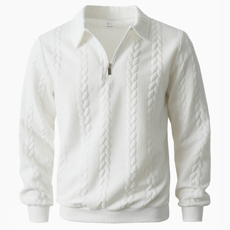 Jersey polo de punto para hombre con media cremallera y punto de trenzas