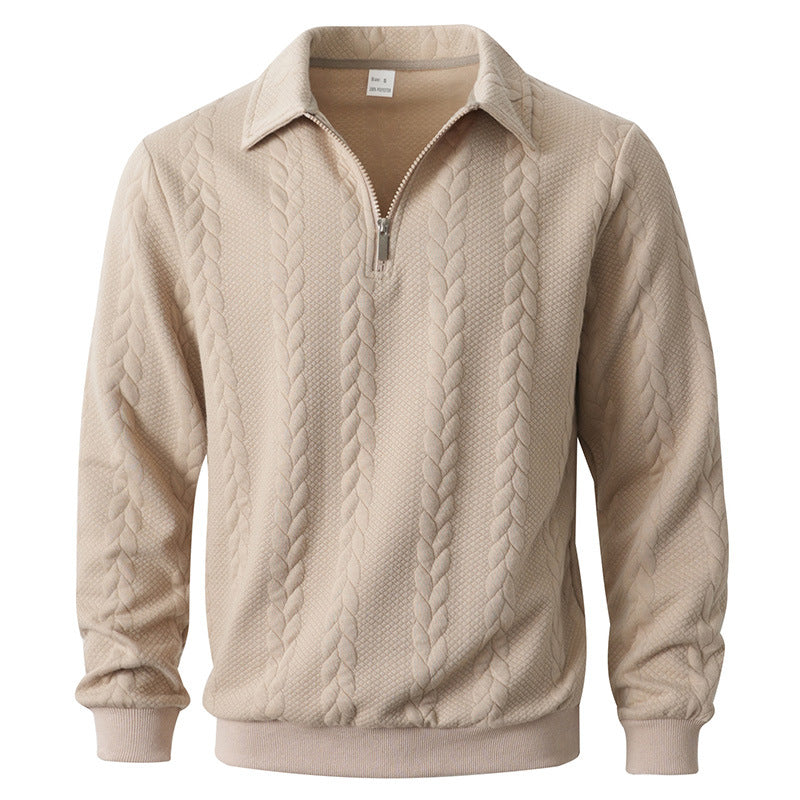 Jersey polo de punto para hombre con media cremallera y punto de trenzas