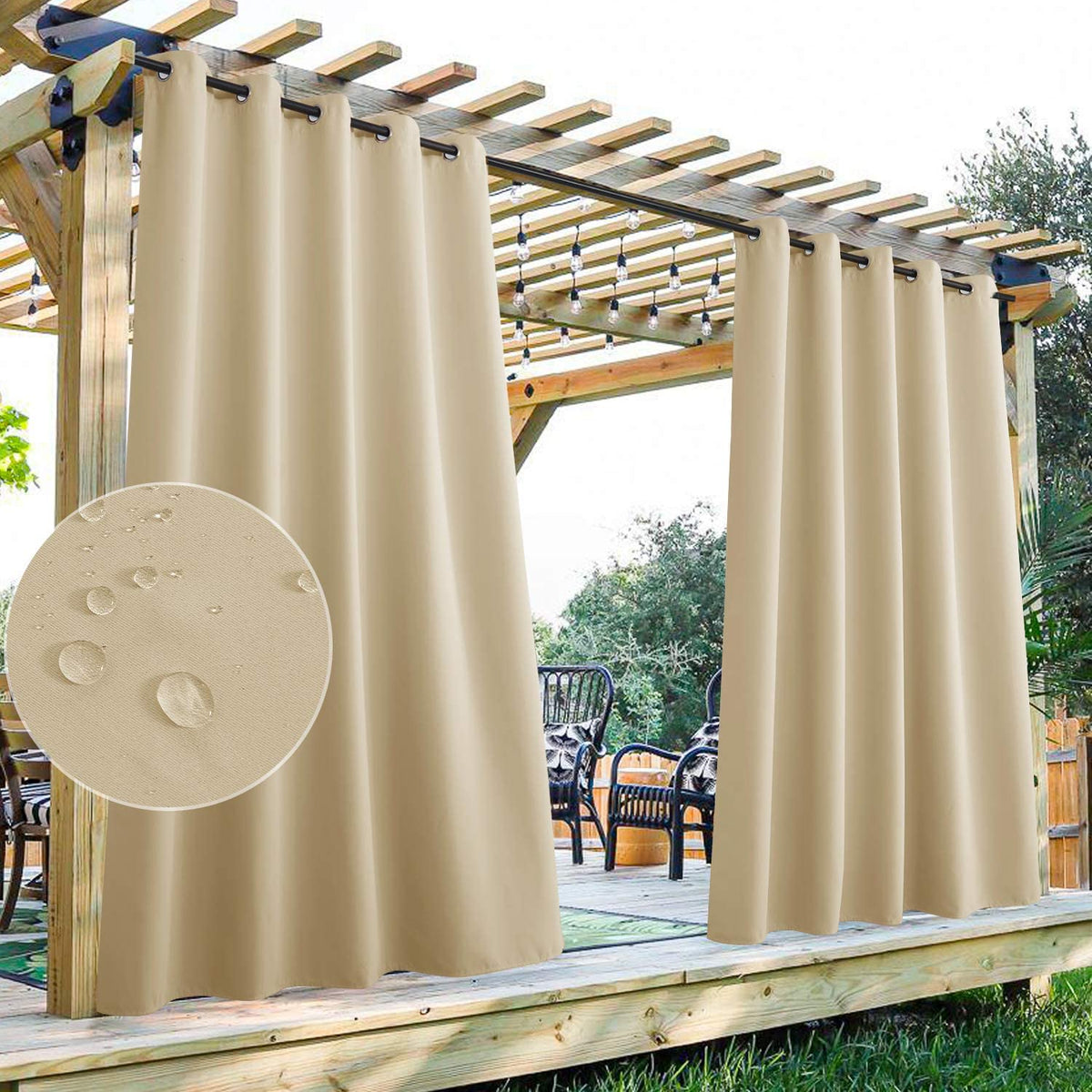 Juego de 2 cortinas de exterior para terraza, impermeables, resistentes al viento y para mayor privacidad, con ollaos