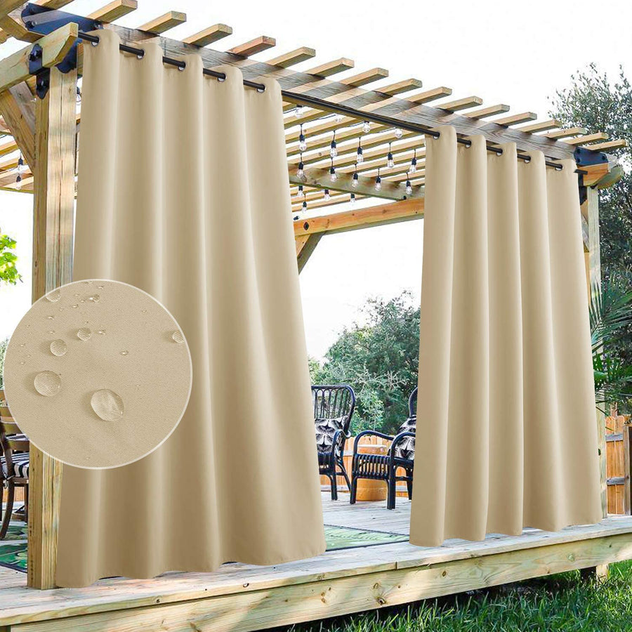 Juego de 2 cortinas de exterior para terraza, impermeables, resistentes al viento y para mayor privacidad, con ollaos