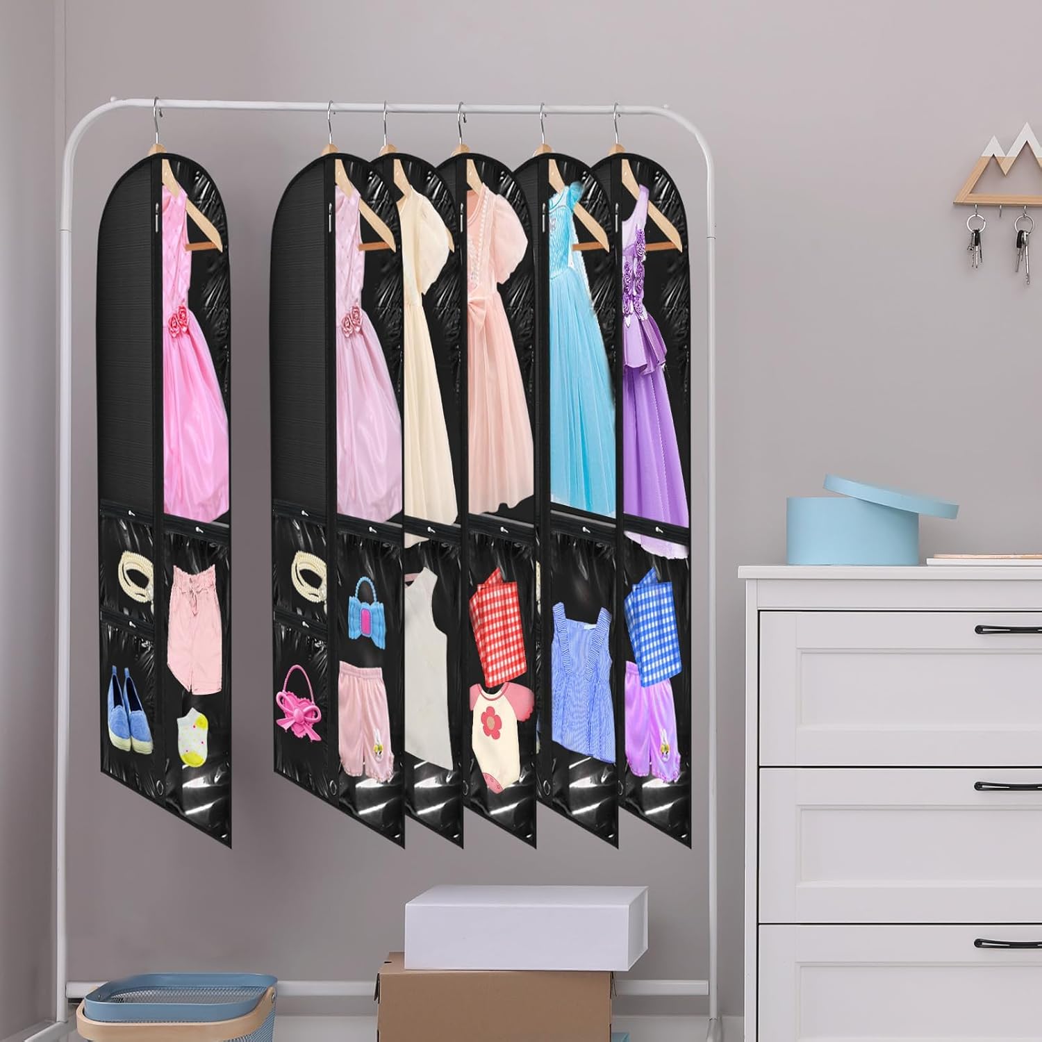 Juego de 5 fundas portatrajes y para ropa unisex con bolsillos transparentes y ojal para plegar