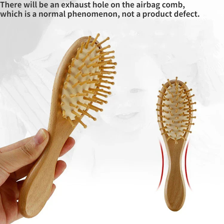 Juego de cepillos suaves para el pelo de bebé recién nacido de madera y pelo natural