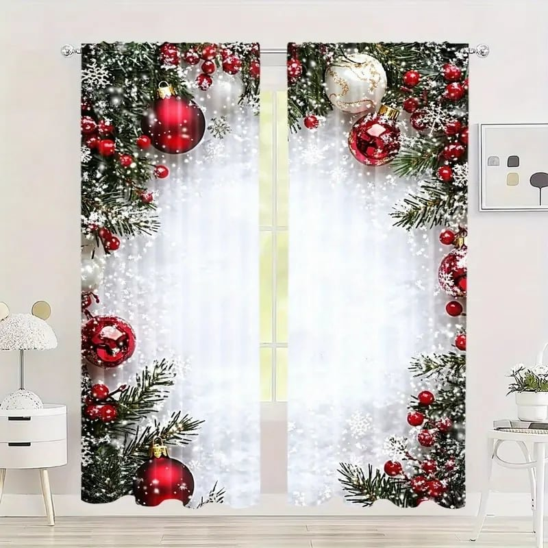 Juego de cortinas para ventana navideñas con diseño festivo de poliéster