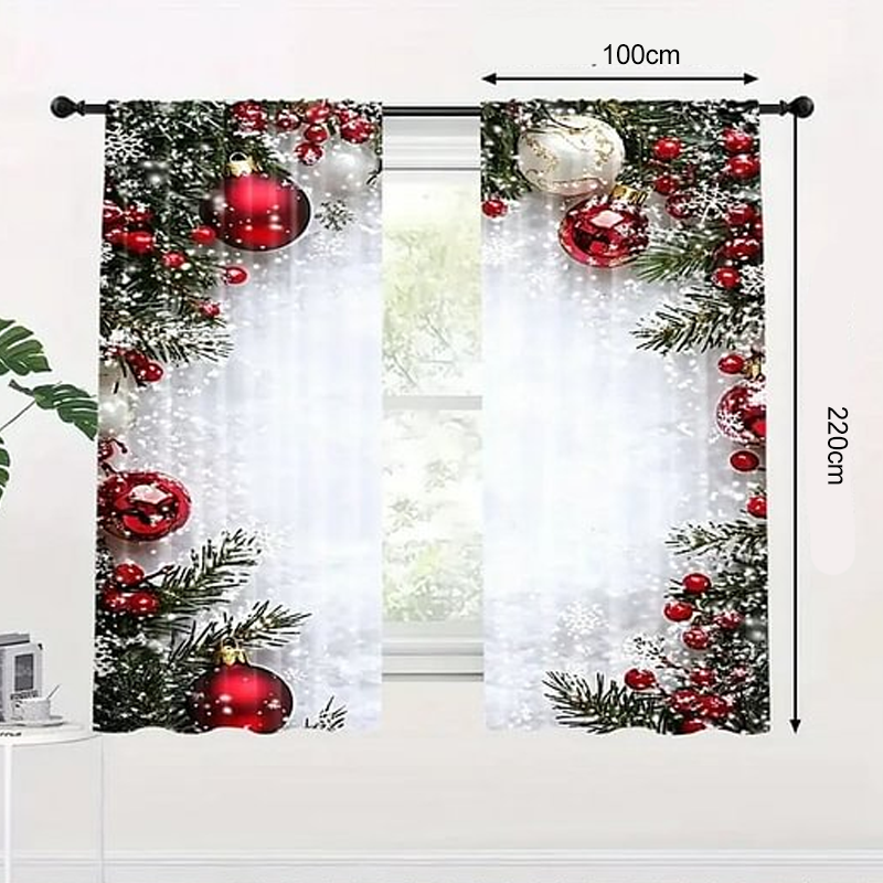 Juego de cortinas para ventana navideñas con diseño festivo de poliéster