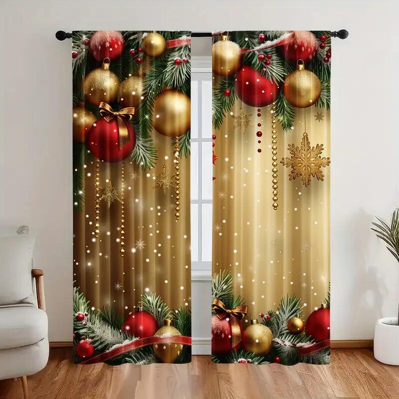 Juego de cortinas para ventana navideñas con diseño festivo de poliéster