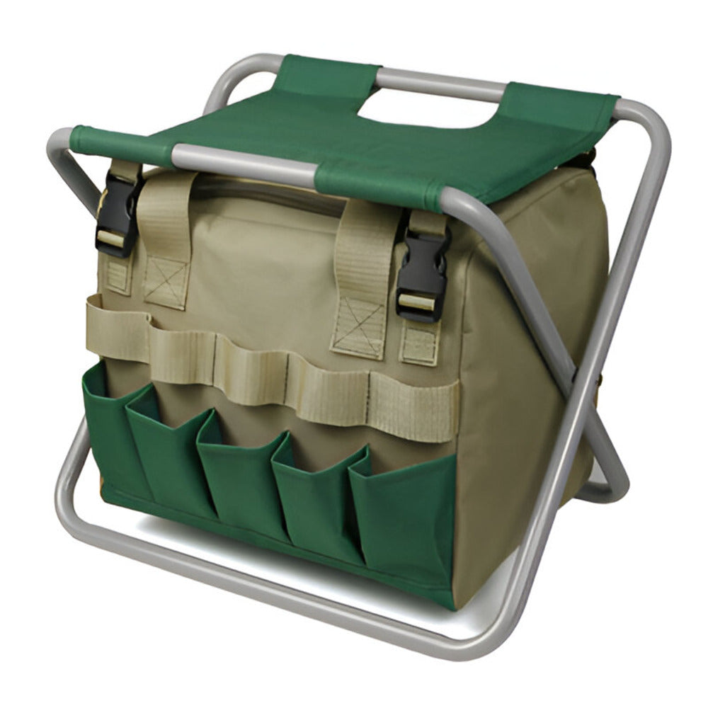 Juego de herramientas de jardinería de 6 piezas con taburete plegable y bolsa de transporte