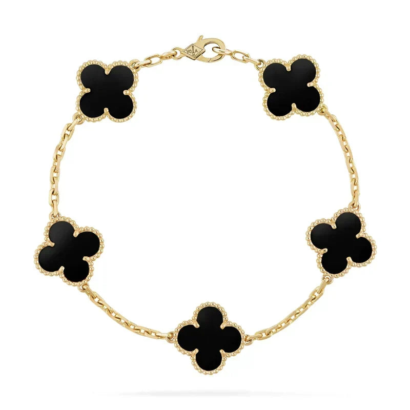 Juego de Joyas de Trébol Negro en Acero Inoxidable Chapado en Oro de 18K, Hipoalergénico