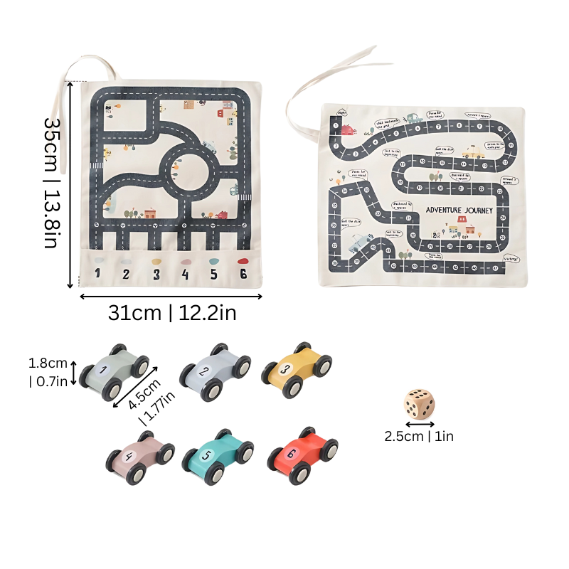 Juego de pista de carreras portátil para niños con coches de madera