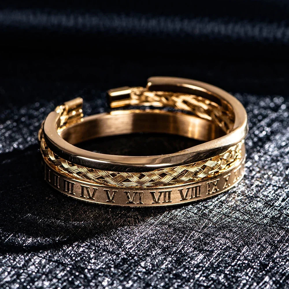 Juego de Pulseras Triple Estilo Romano en Acero