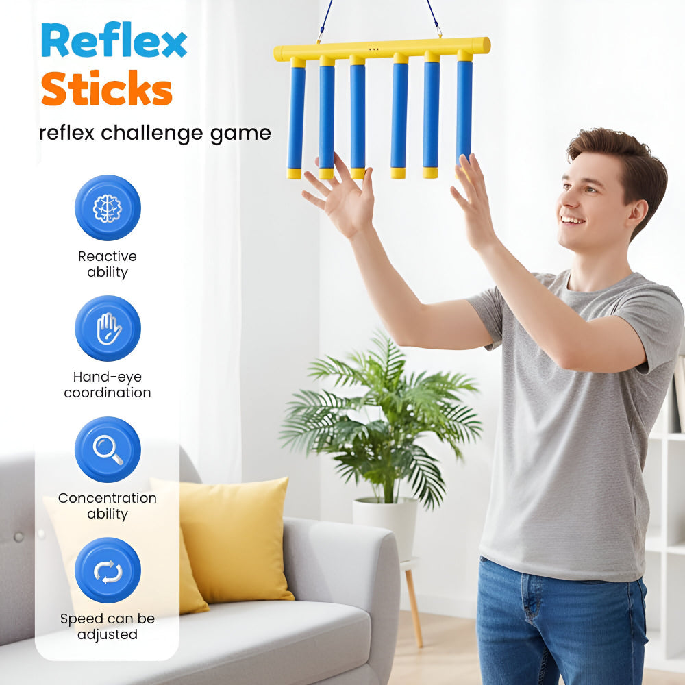 Juego de reflejos para niños y entrenador de reacción de caída de bastones
