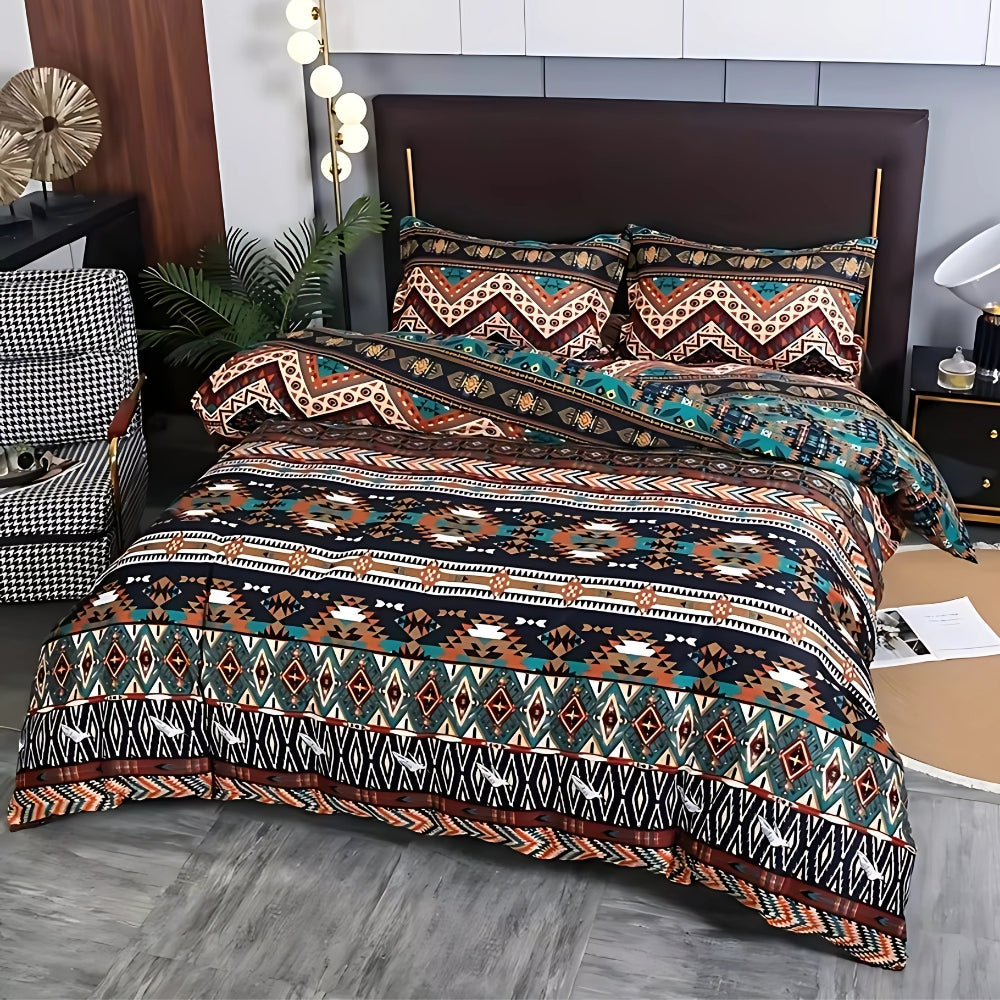 Juego de ropa de cama boho con estampado tribal