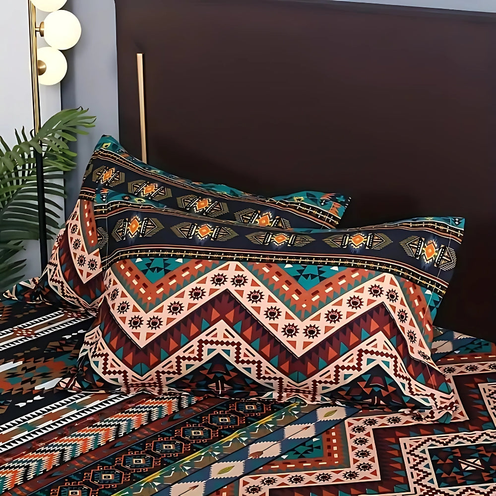 Juego de ropa de cama boho con estampado tribal