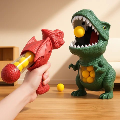 Juego de tiro de dinosaurio para niños con bolas de espuma suave y diana