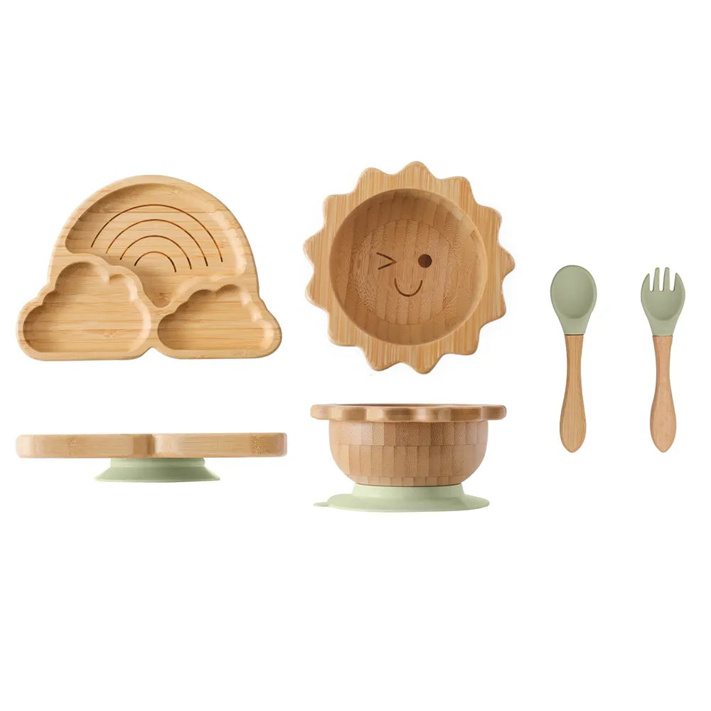 Juego de vajilla de bambú con ventosa para bebé: platos y cuencos seguros y elegantes para niños pequeños
