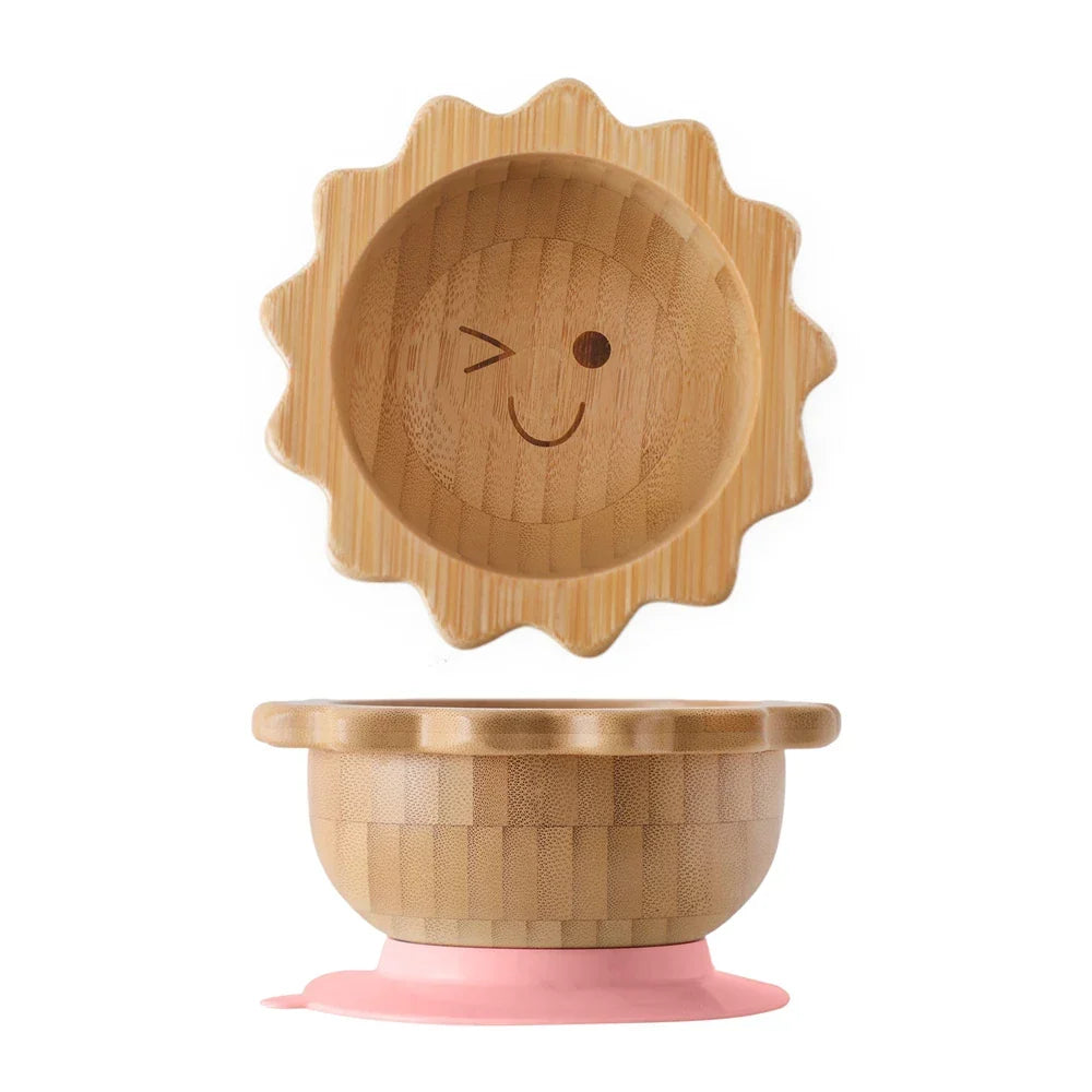 Juego de vajilla de bambú con ventosa para bebé: platos y cuencos seguros y elegantes para niños pequeños