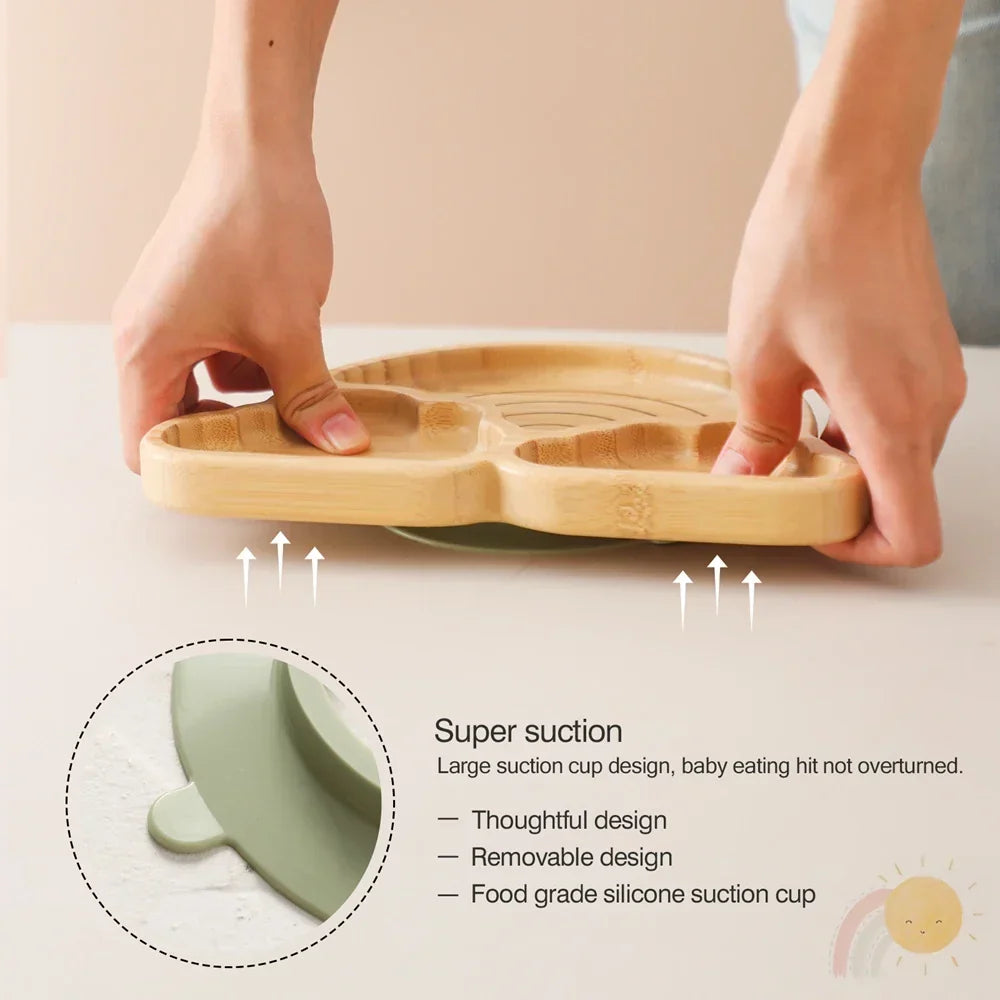 Juego de vajilla de bambú con ventosa para bebé: platos y cuencos seguros y elegantes para niños pequeños