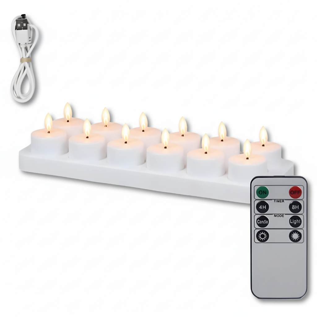 Juego de Velas LED Sin Llama con Mando a Distancia, Temporizador y Recargables por USB