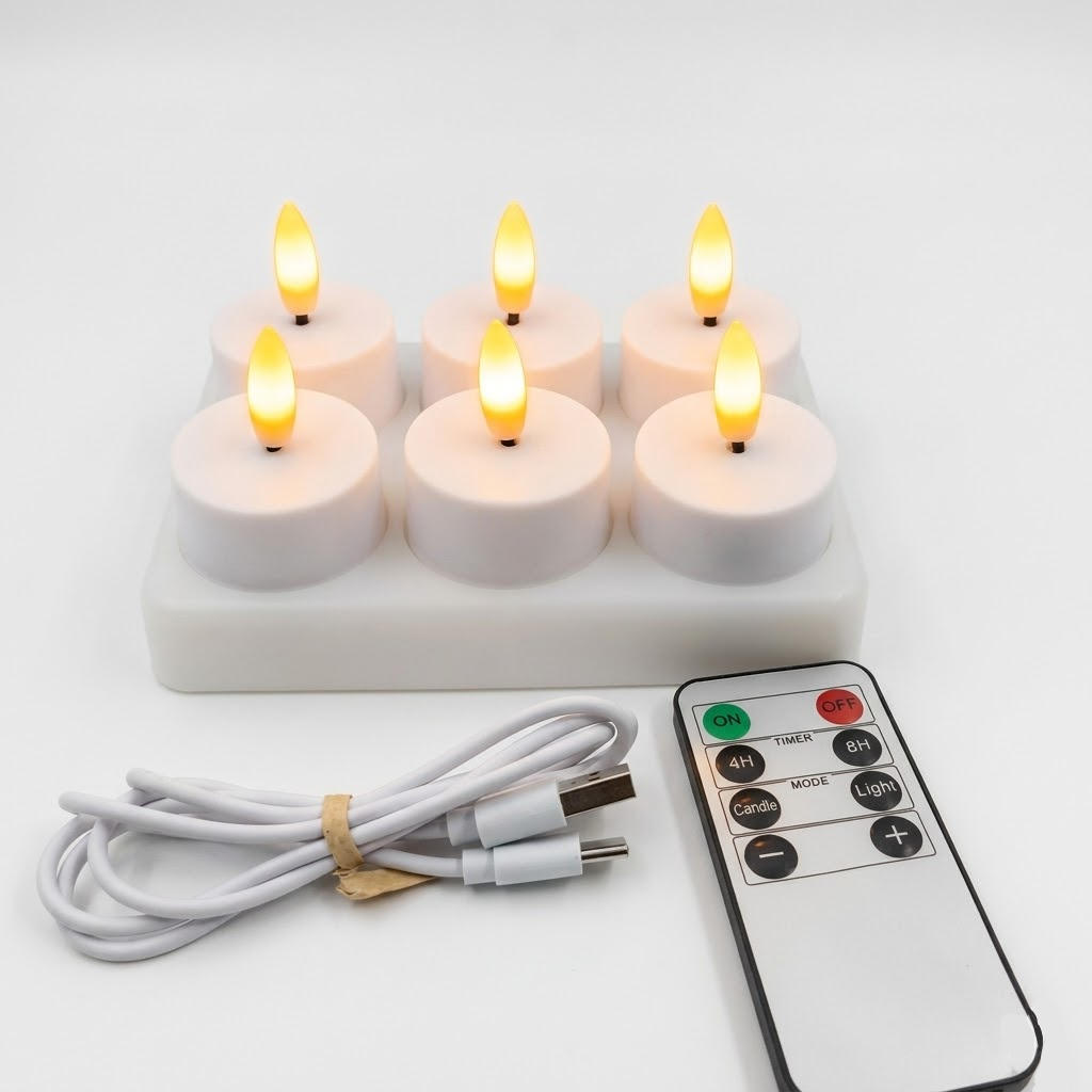 Juego de Velas LED Sin Llama con Mando a Distancia, Temporizador y Recargables por USB