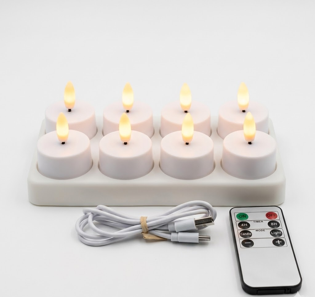 Juego de Velas LED Sin Llama con Mando a Distancia, Temporizador y Recargables por USB
