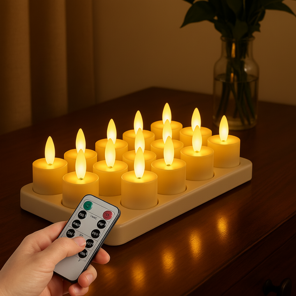 Juego de Velas LED Sin Llama con Mando a Distancia, Temporizador y Recargables por USB