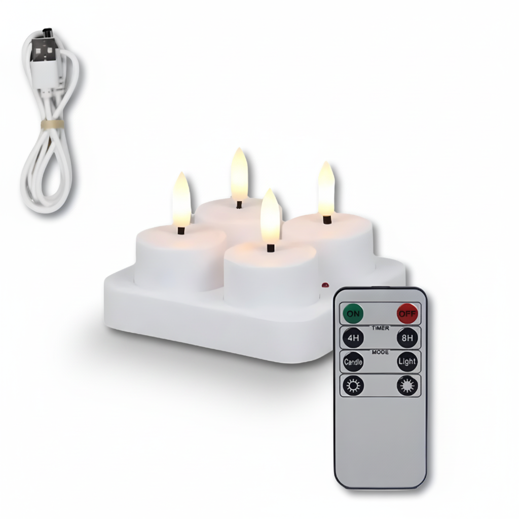 Juego de Velas LED Sin Llama con Mando a Distancia, Temporizador y Recargables por USB