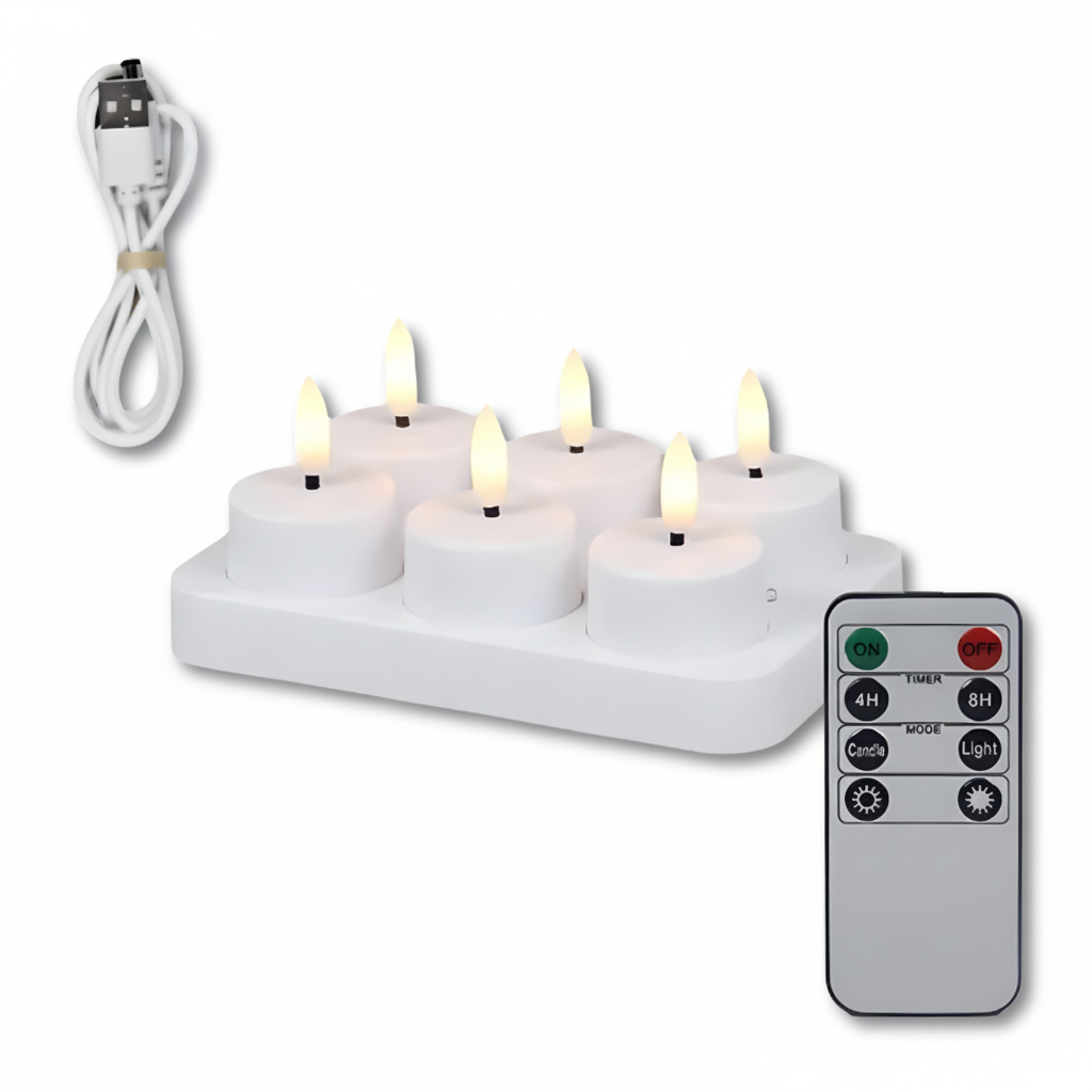 Juego de Velas LED Sin Llama con Mando a Distancia, Temporizador y Recargables por USB