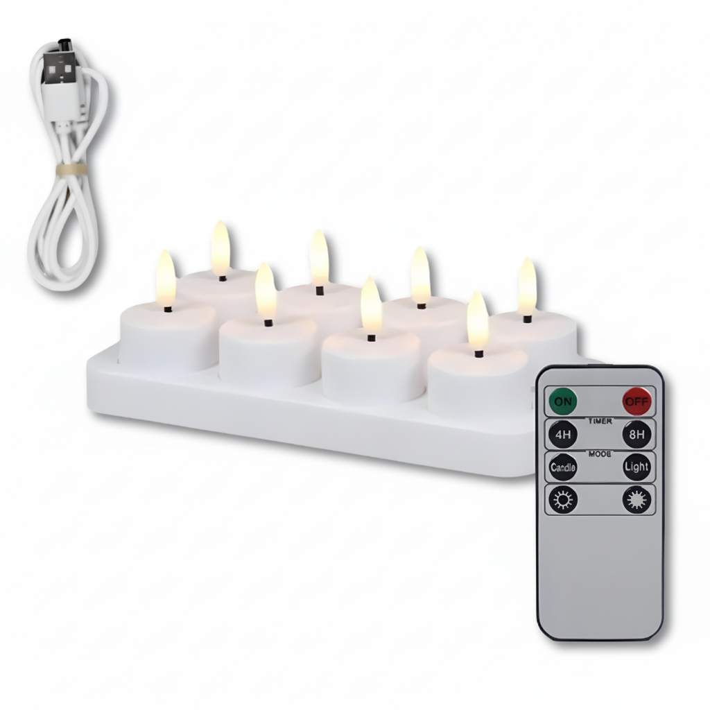 Juego de Velas LED Sin Llama con Mando a Distancia, Temporizador y Recargables por USB