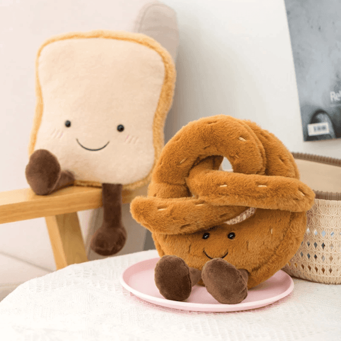 Juguete de peluche con forma de cruasán, suave compañero de abrazos para niños y adultos, color marrón y crema, hecho a mano