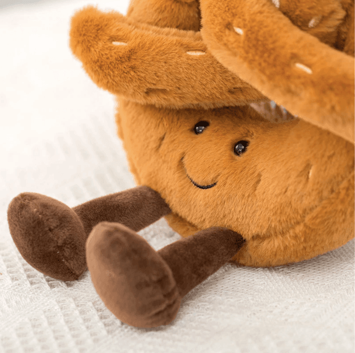 Juguete de peluche con forma de cruasán, suave compañero de abrazos para niños y adultos, color marrón y crema, hecho a mano