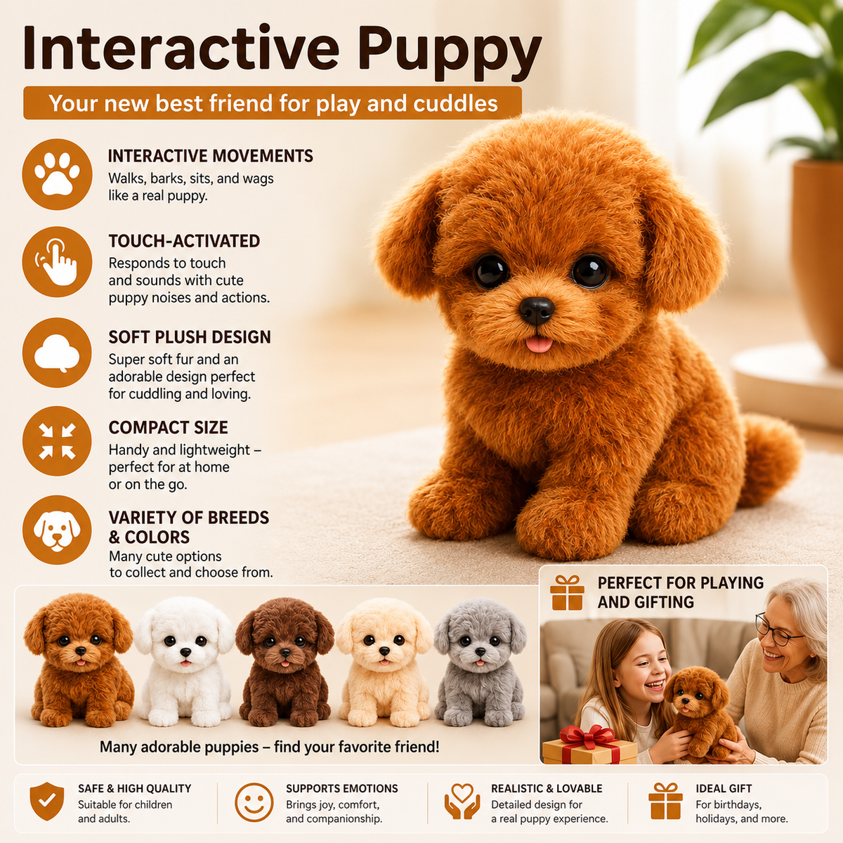 Juguete de Peluche Interactivo de Perrito - Movimiento y Sonido Realistas - Compañía Infantil