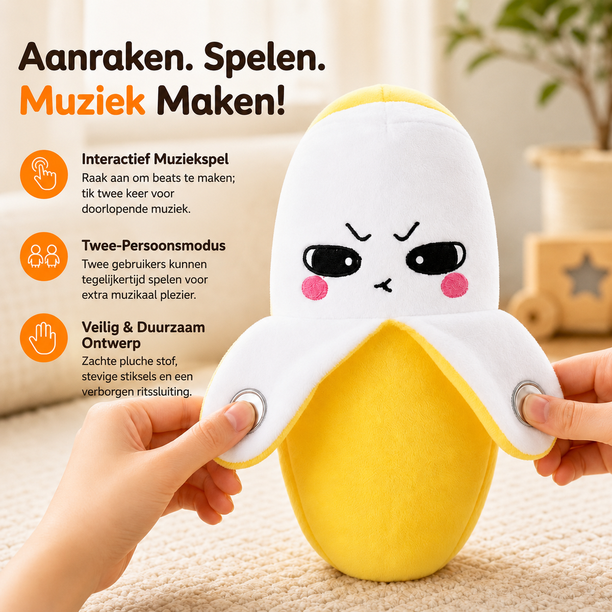 Juguete de peluche interactivo musical con forma de fruta sensible al tacto