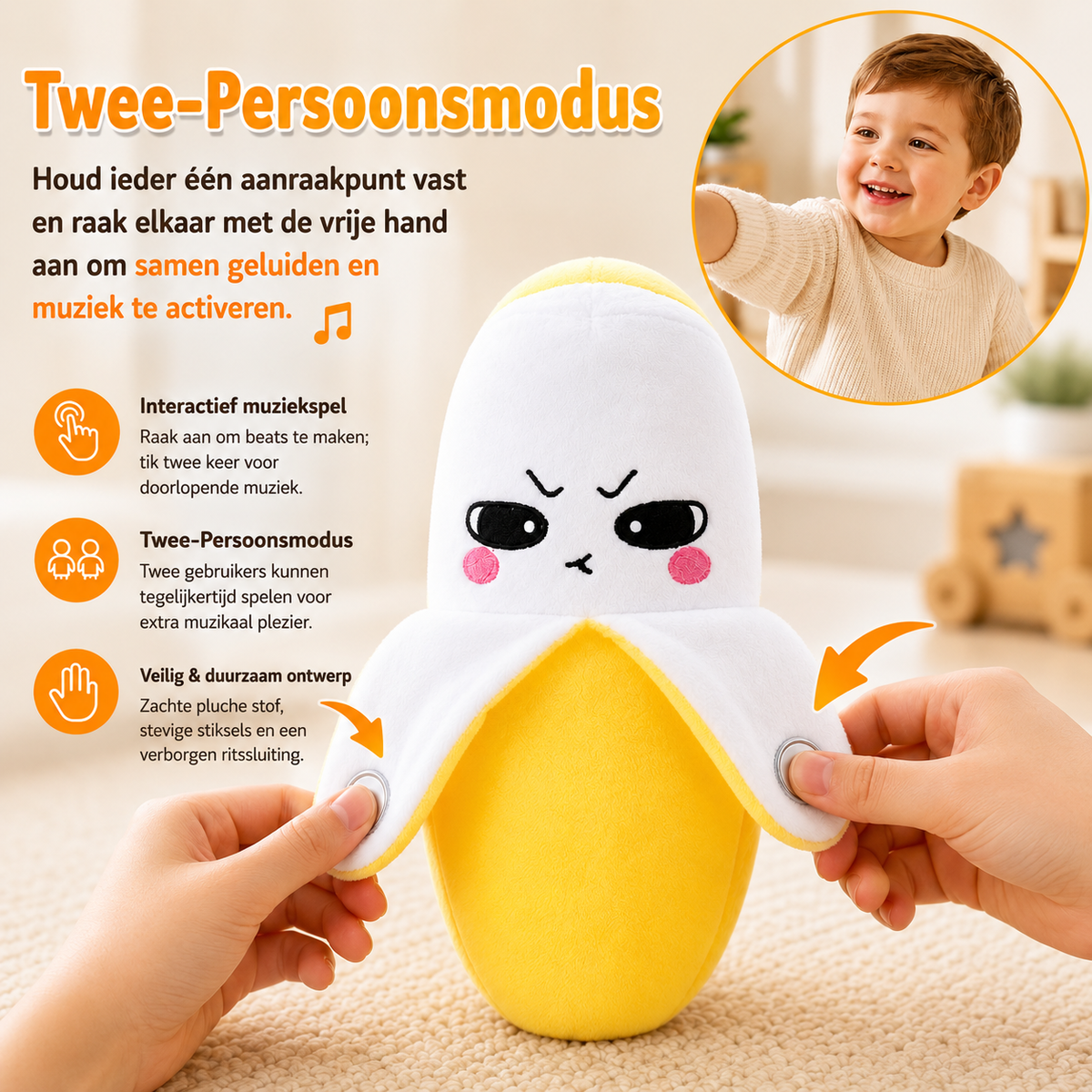 Juguete de peluche interactivo musical con forma de fruta sensible al tacto