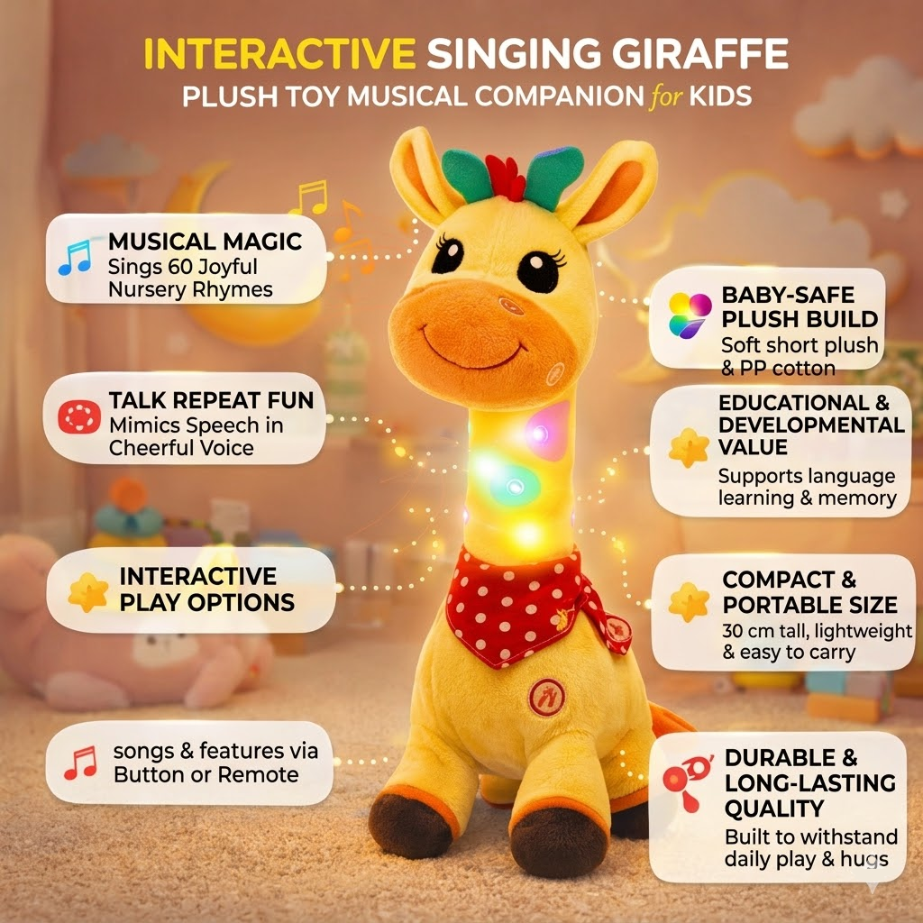 Juguete interactivo de peluche de jirafa que canta - Compañero musical para niños