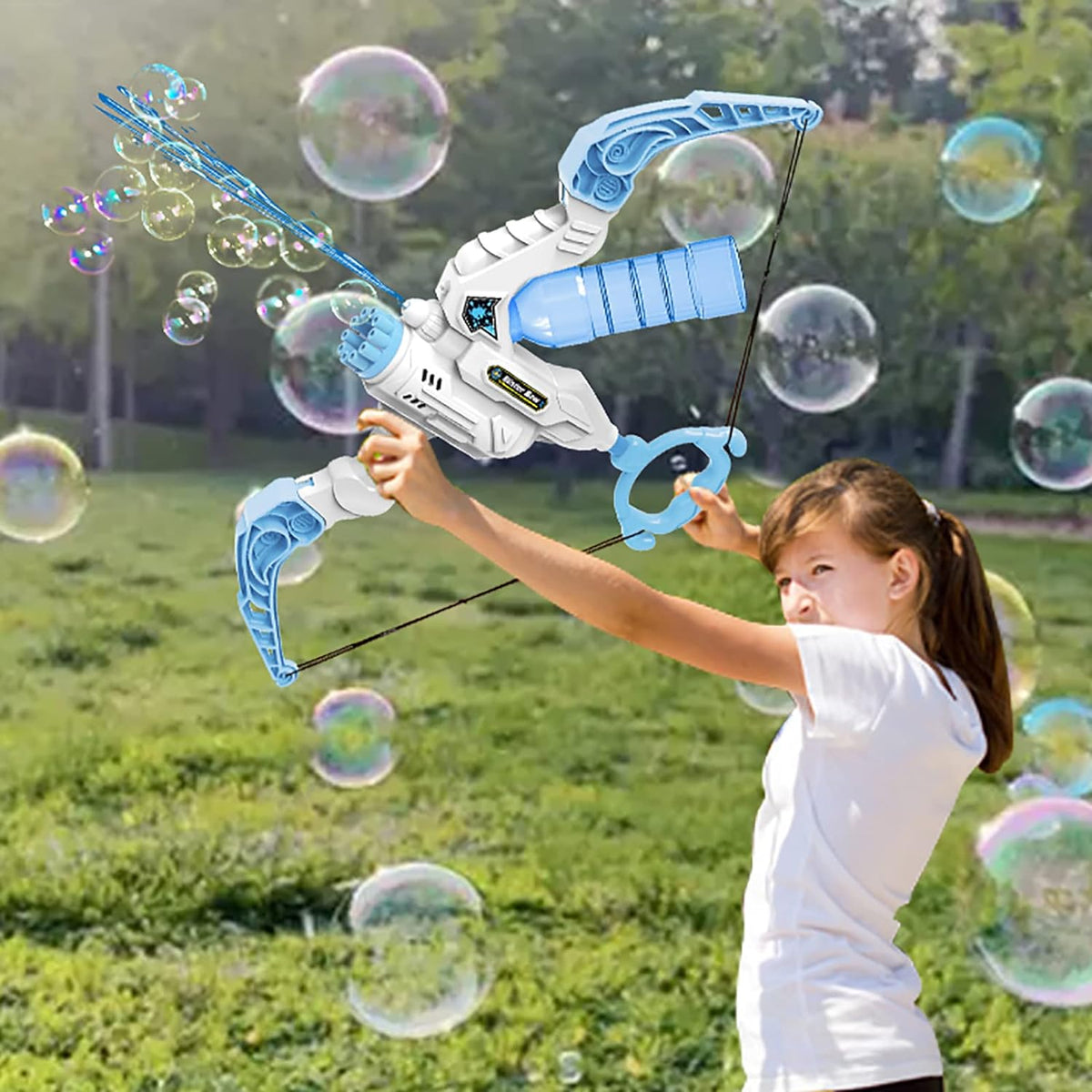 Juguete Pistola de Agua y Máquina de Burbujas 2 en 1 con Forma de Arco para Exteriores para Niños