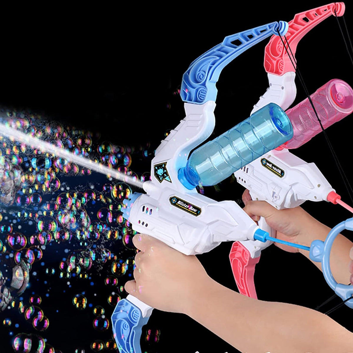 Juguete Pistola de Agua y Máquina de Burbujas 2 en 1 con Forma de Arco para Exteriores para Niños