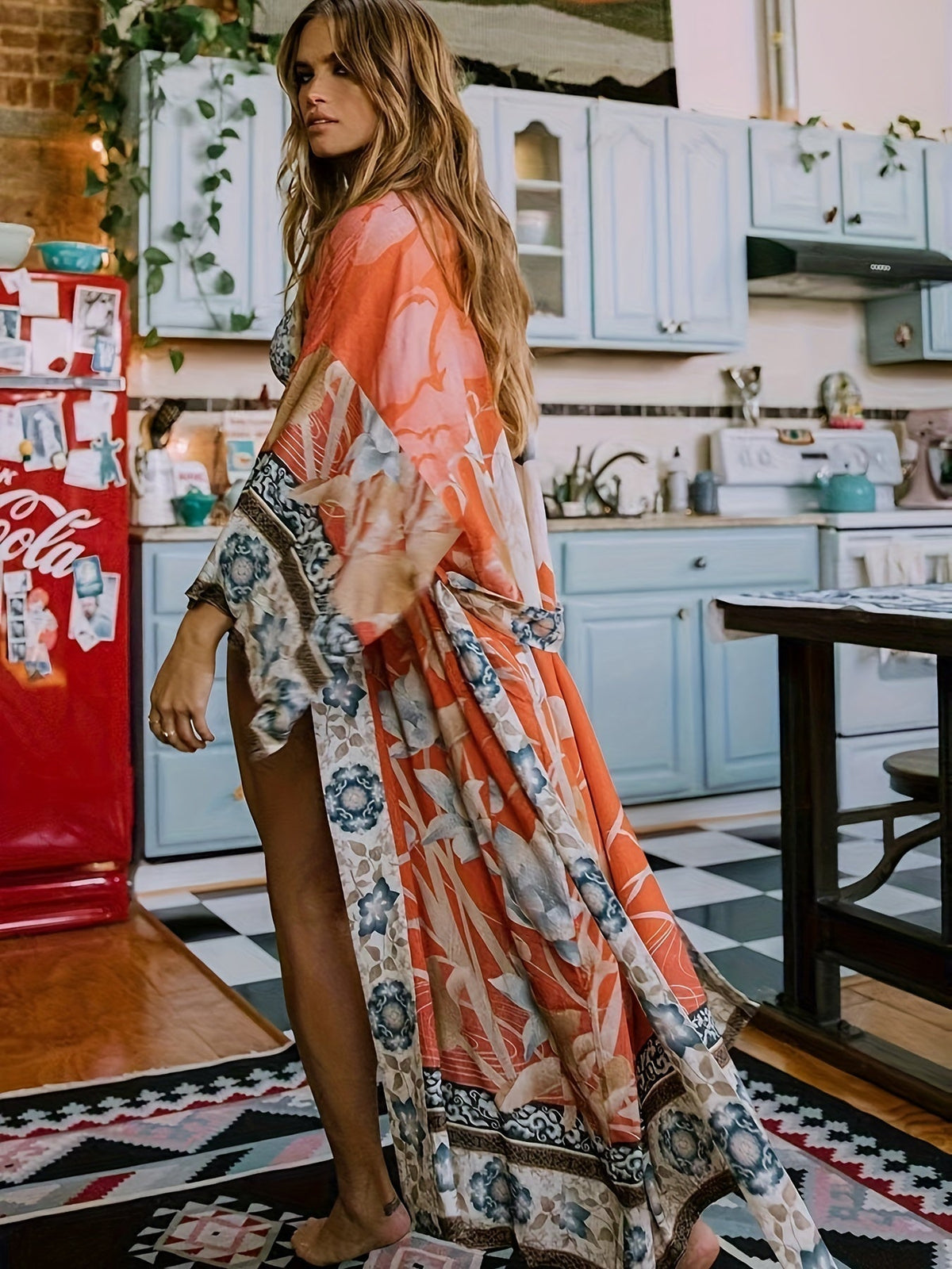 Kimono largo con estampado floral
