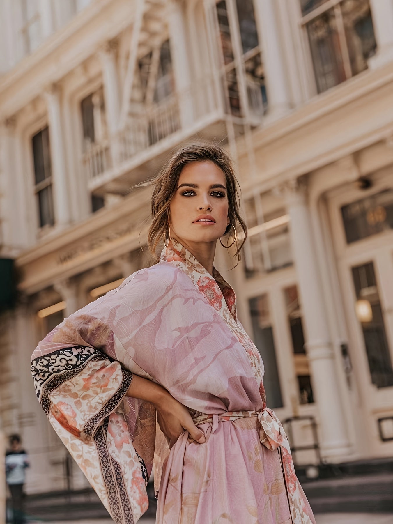 Kimono largo con estampado floral