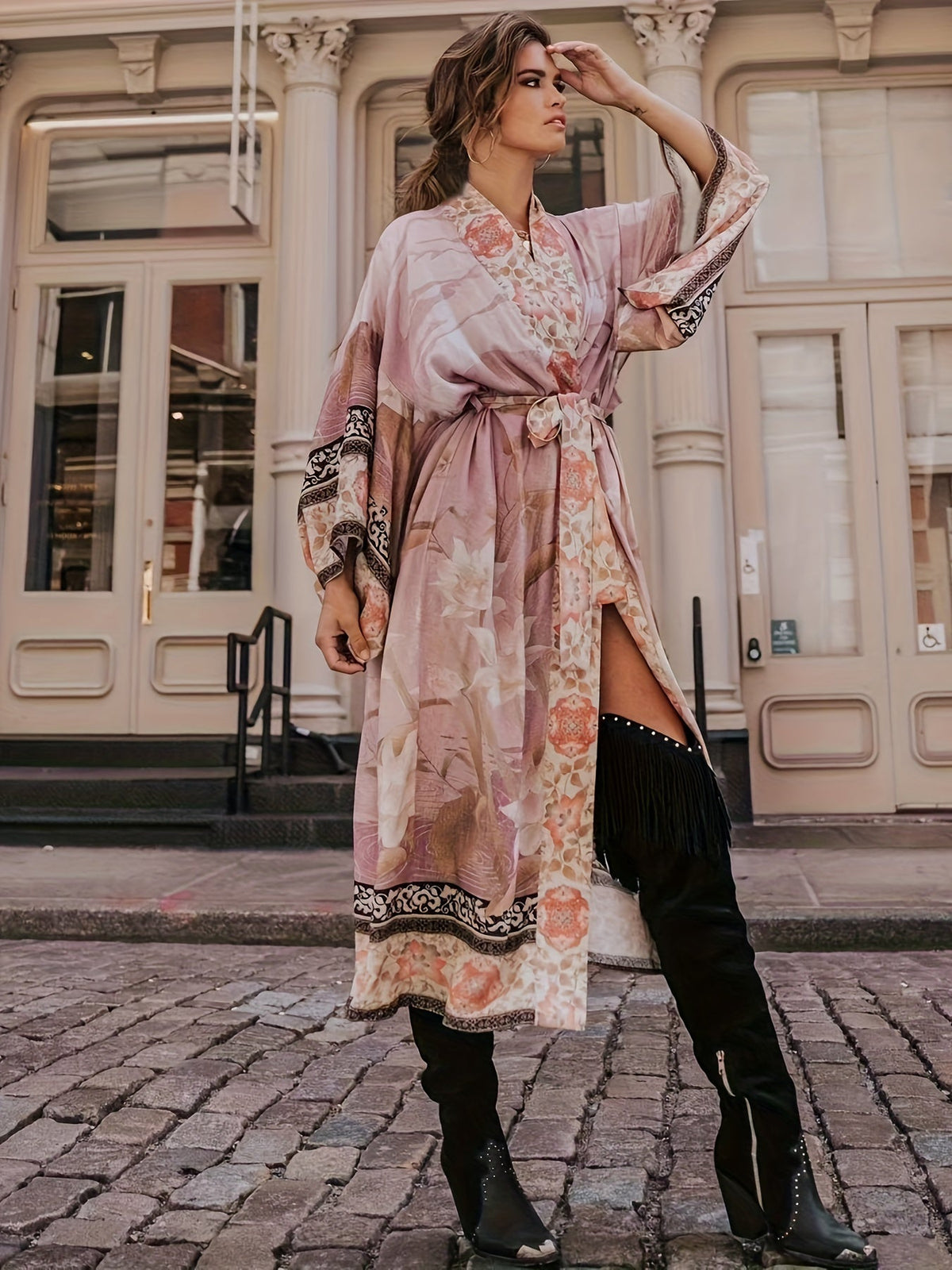Kimono largo con estampado floral