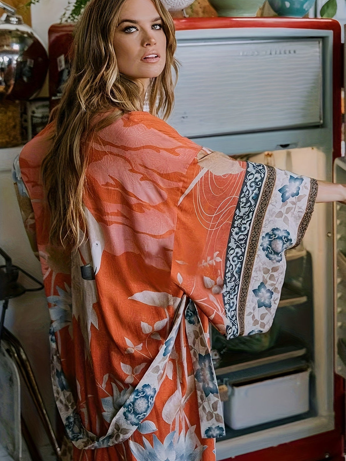 Kimono largo con estampado floral