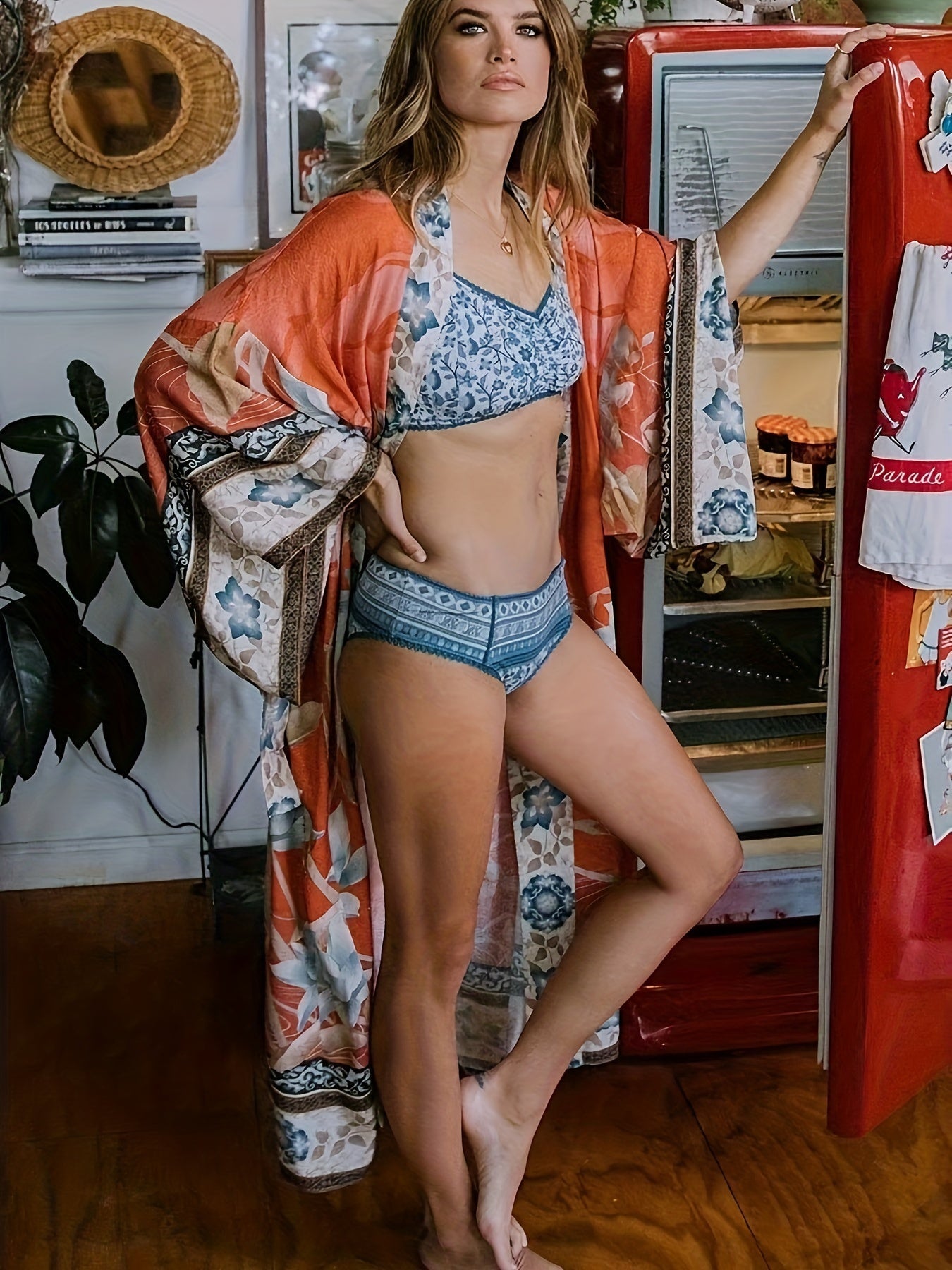 Kimono largo con estampado floral
