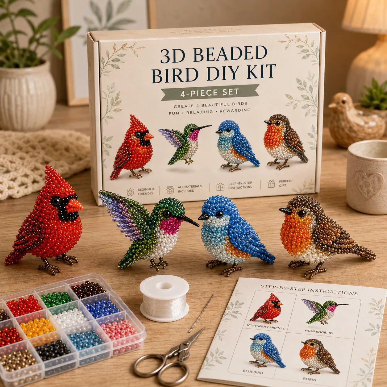 Kit de abalorios DIY: 4 adorables animales en 3D